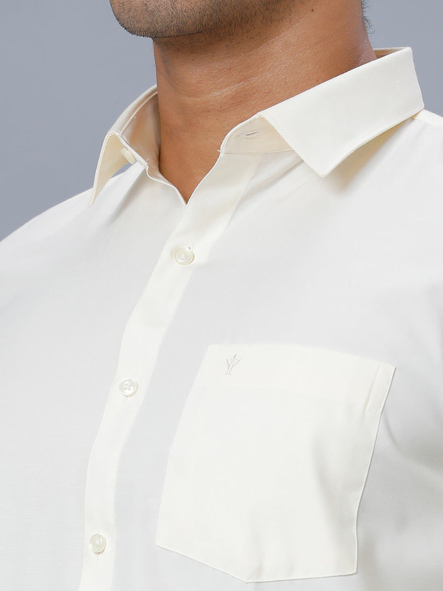 Mens Full Sleeves Cream Shirt with Gold Jari 3/4" Double Dhoti Combo-Zoom view