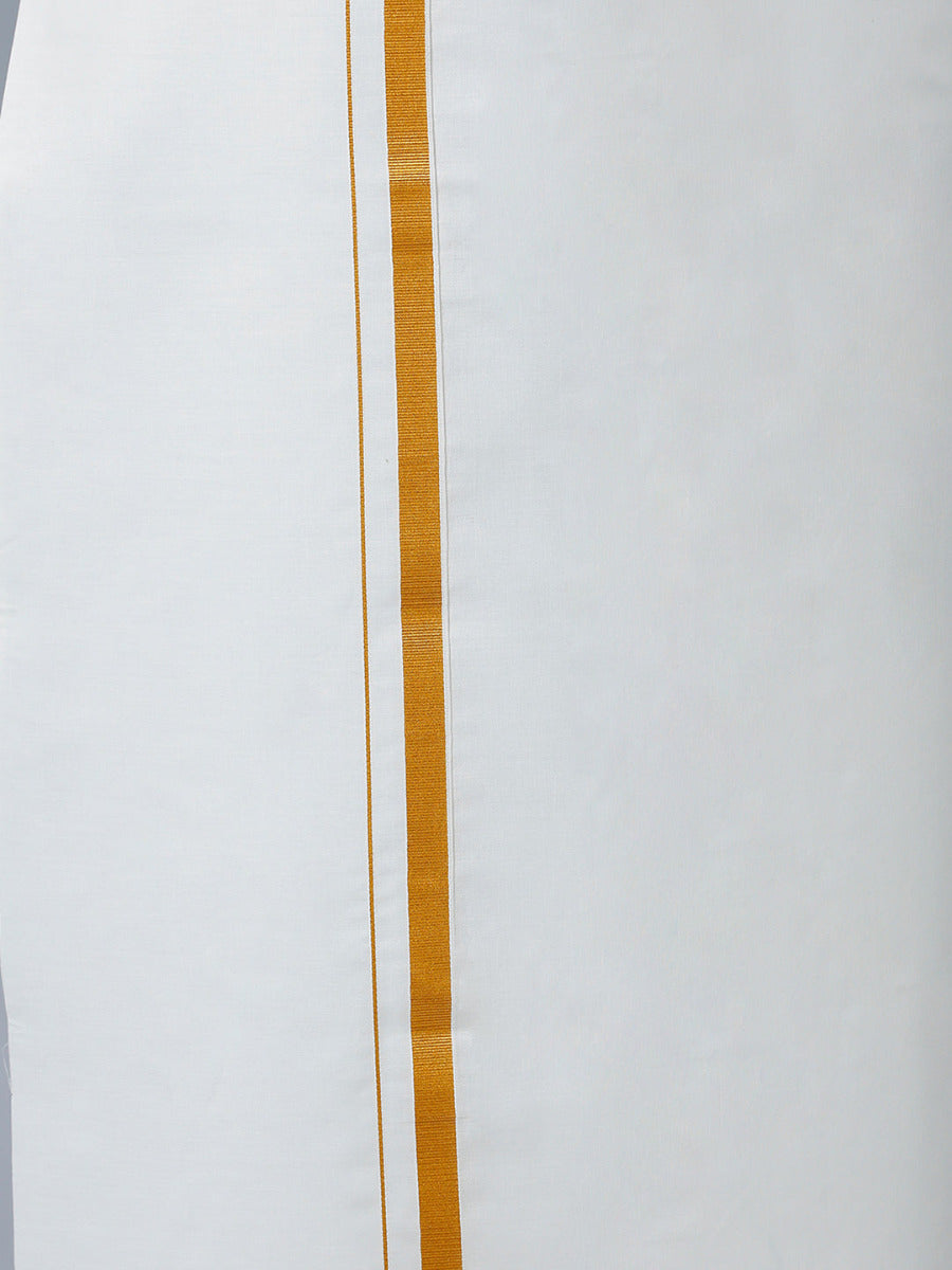 Mens Gold Jari 3/4" Double Dhoti with Full Sleeves Cream Shirt Combo-bottom view