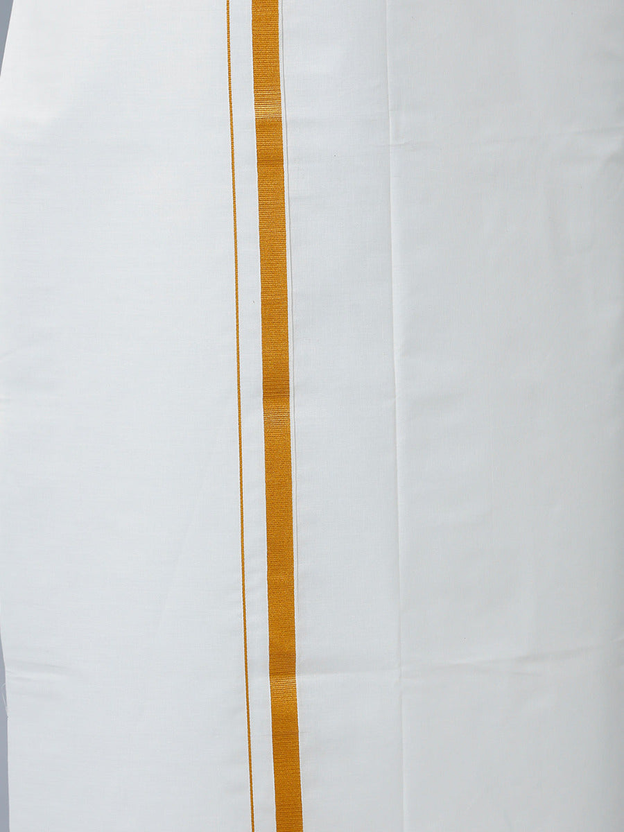 Mens Cream Full Sleeves Shirt 3/4" Gold Jari Double Dhoti+Towel+Belt Combo-Bottom view