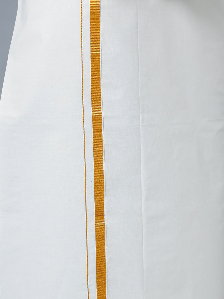 Mens Cream Full Sleeves Shirt 1/2" Gold Jari Single Dhoti+Towel+Belt Combo-Bottom view