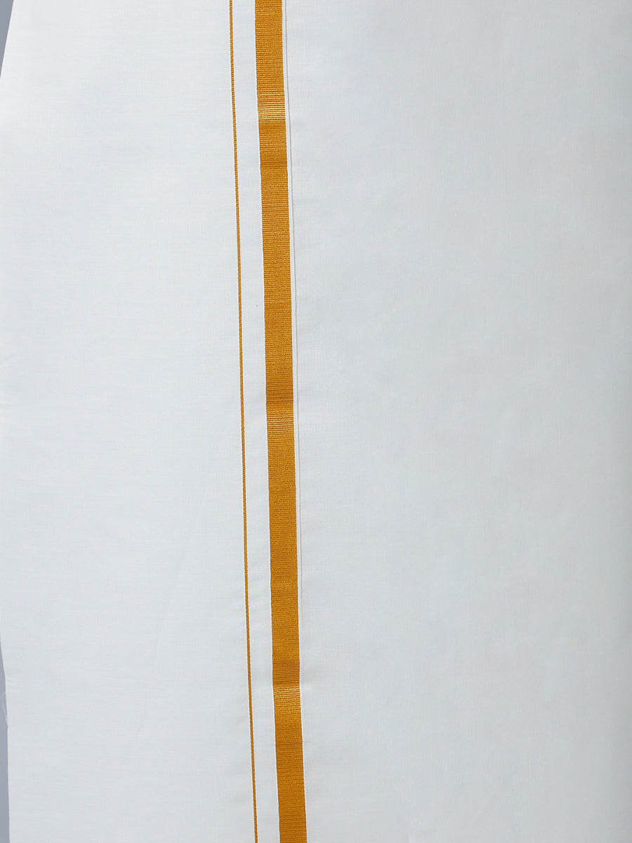 Mens Cotton Gold Jari 1/2" Single Dhoti with Full Sleeves Cream Shirt Comb-Bottom view