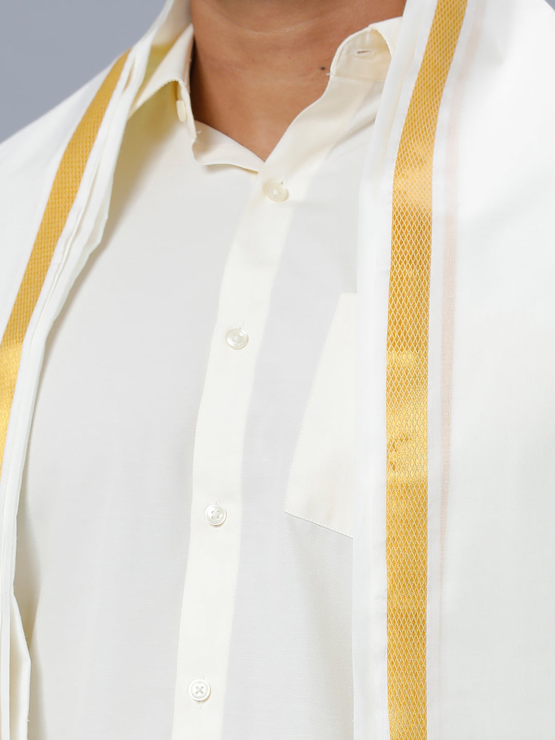Mens Cream Shirt with Readymade Panchakacham Angavastram Set 3/4" Prakaspathi-Zoom view