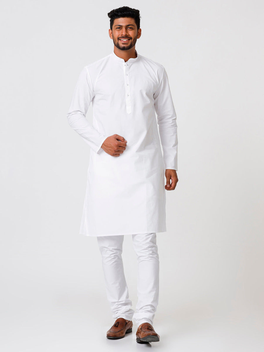 Mens Premium Cotton Long Full Sleeves Kurta and Pyjama Set White