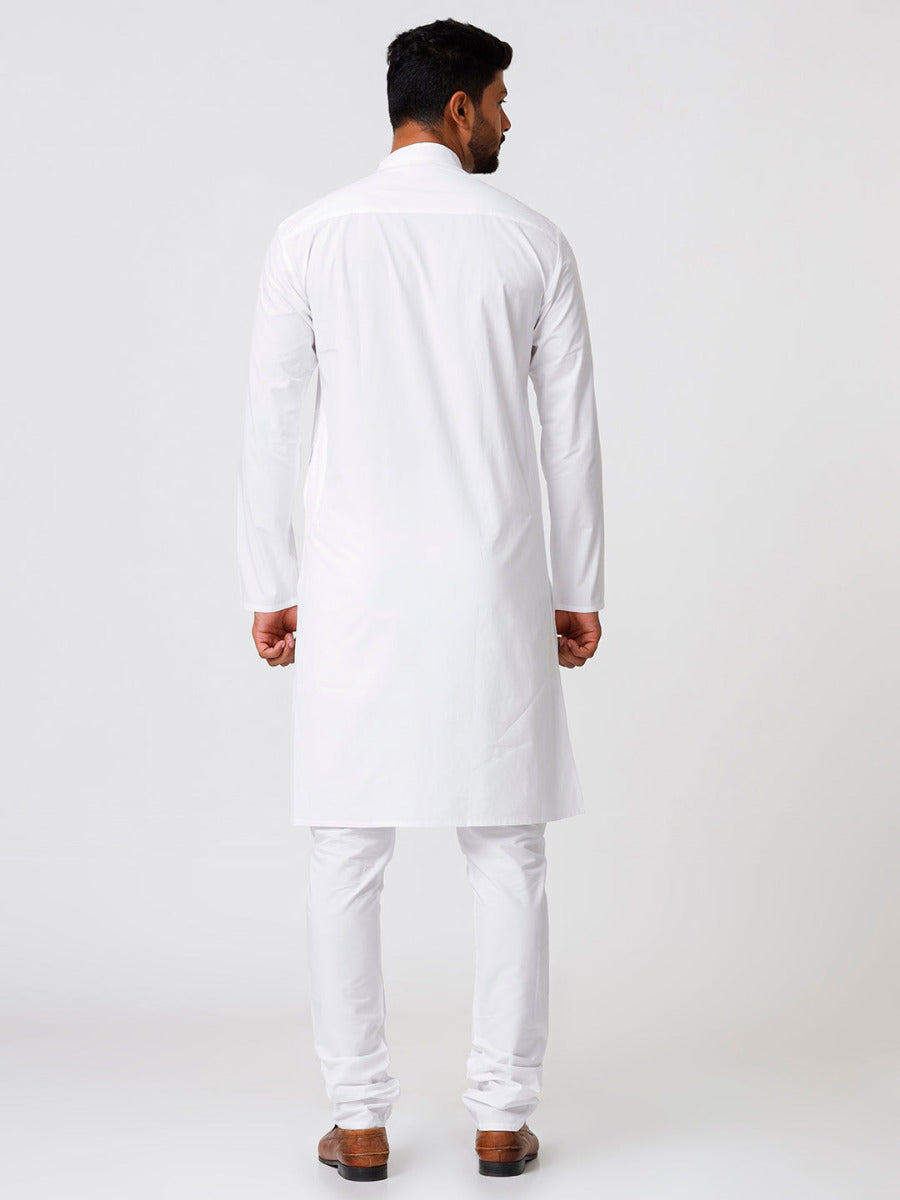 Mens Premium Cotton Long Full Sleeves Kurta and Pyjama Set White-Back view
