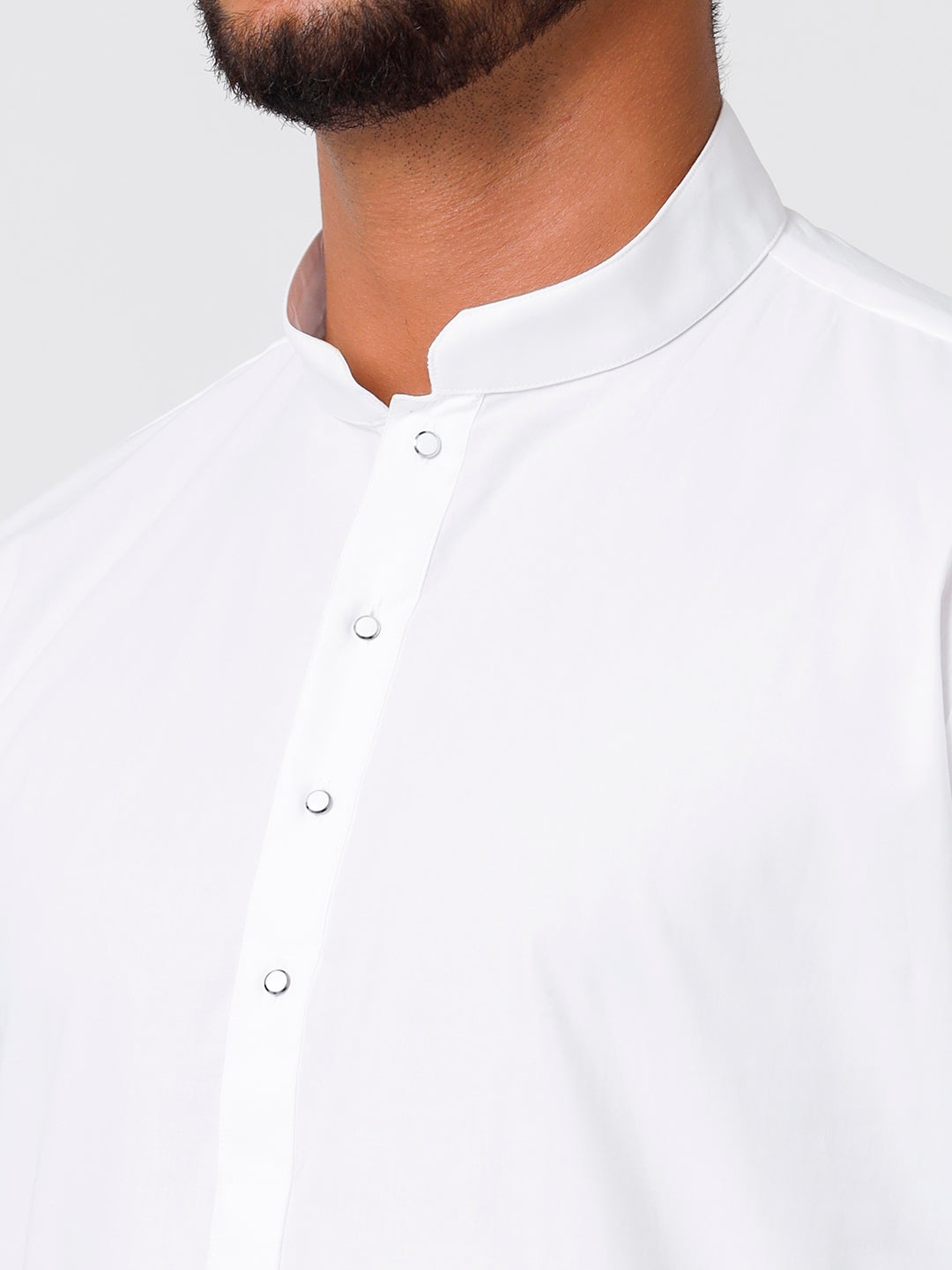 Mens Cotton Full Sleeve White Medium Length Kurta with Prayer Dhoti Combo-Zoom view