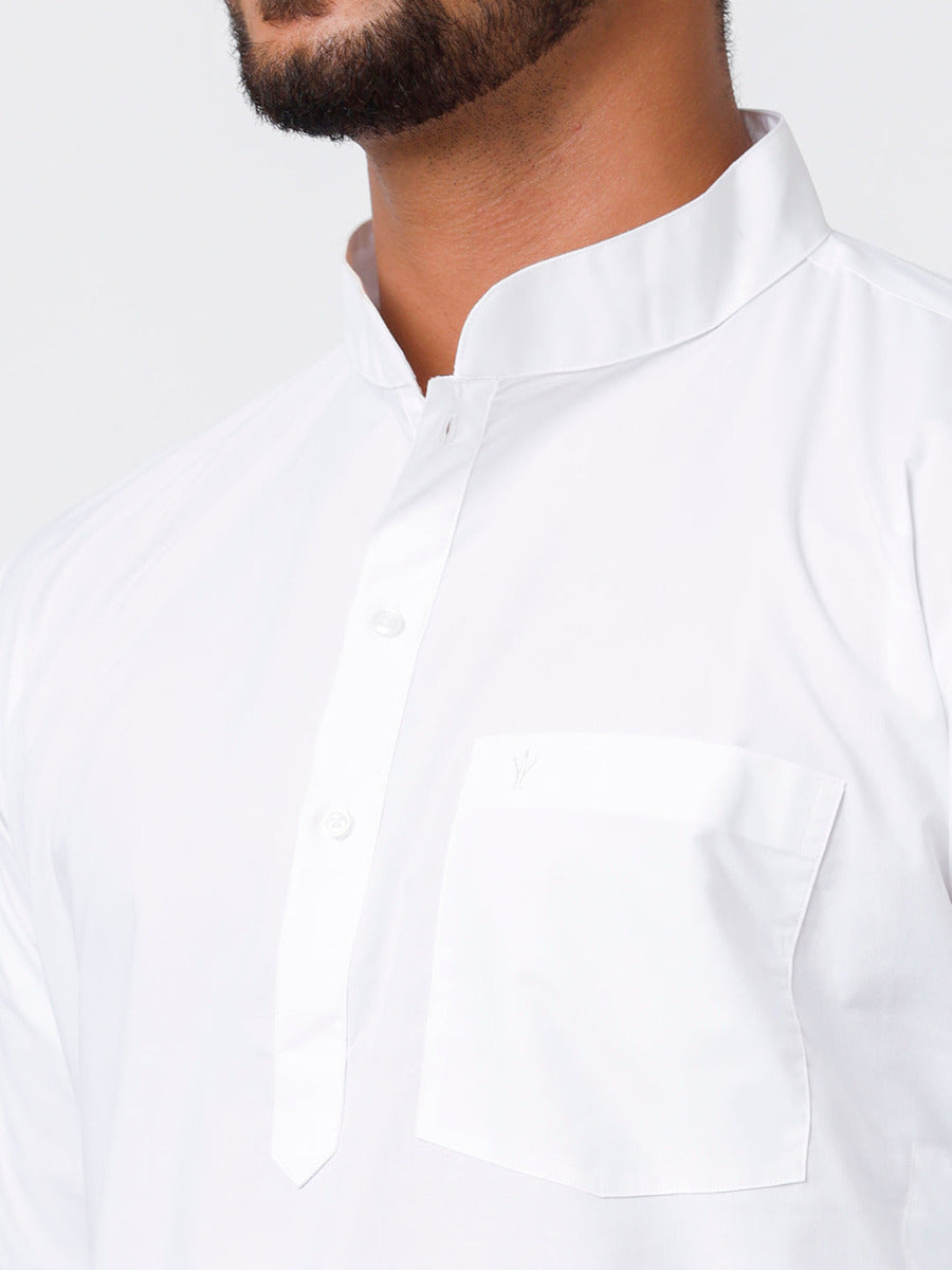 Mens Cotton Full Sleeve White Medium Kurta Top with Stitched Prayer Dhoti Combo Samraj-Zoom view