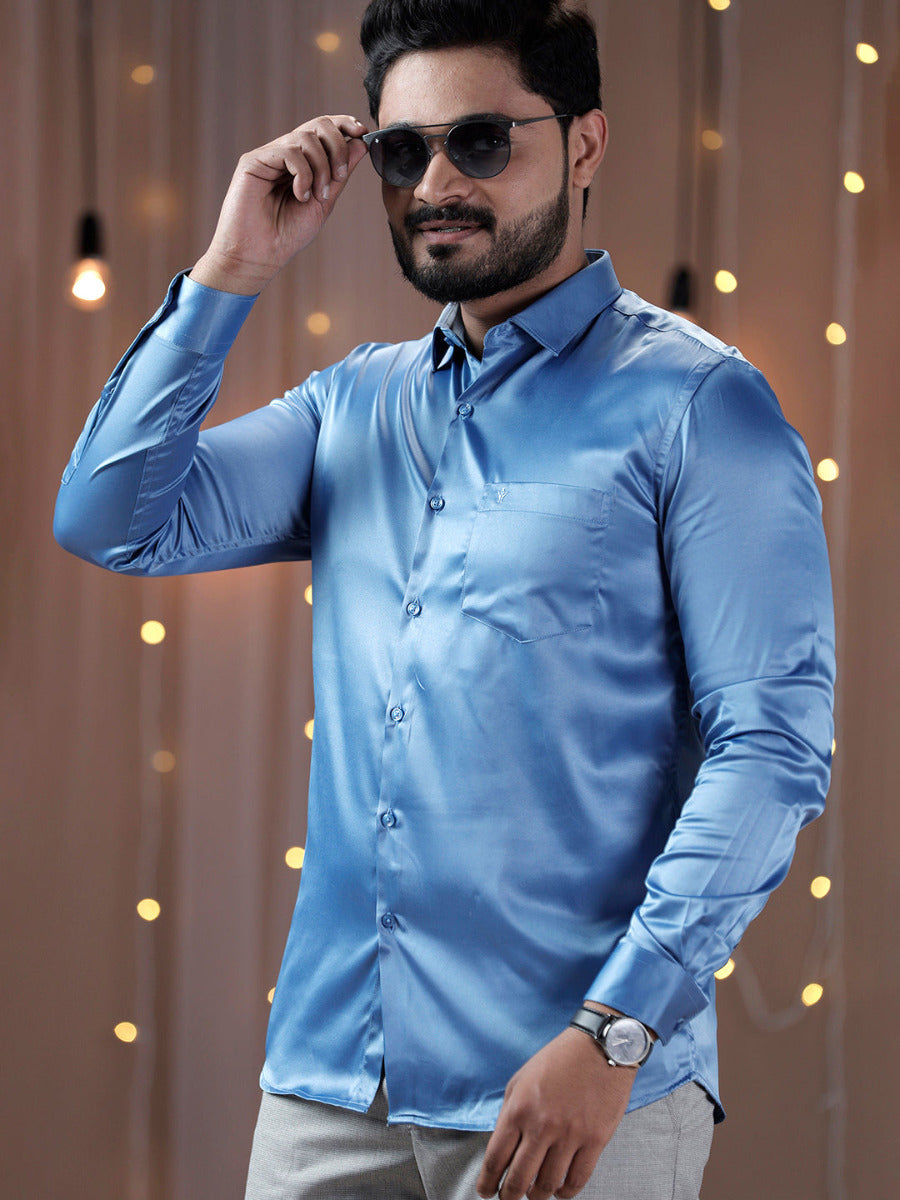 Mens Party Wear Sky Blue Full Sleeves Colour Shirt PS6-Side alternative view