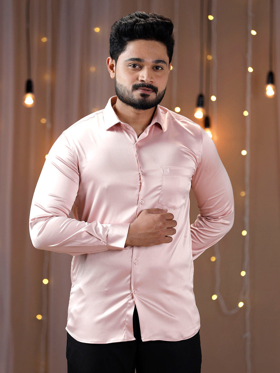 Mens Party Wear Pink Full Sleeves Colour Shirt PS9-Front view