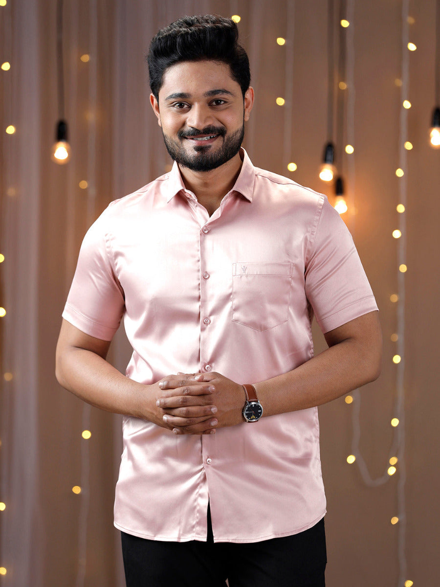 Mens Party Wear Pink Half Sleeves Colour Shirt PS9