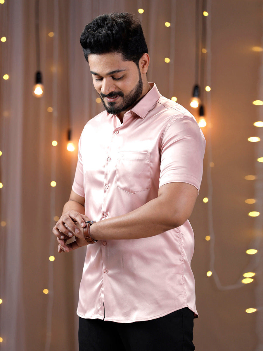 Mens Party Wear Pink Half Sleeves Colour Shirt PS9-Side view