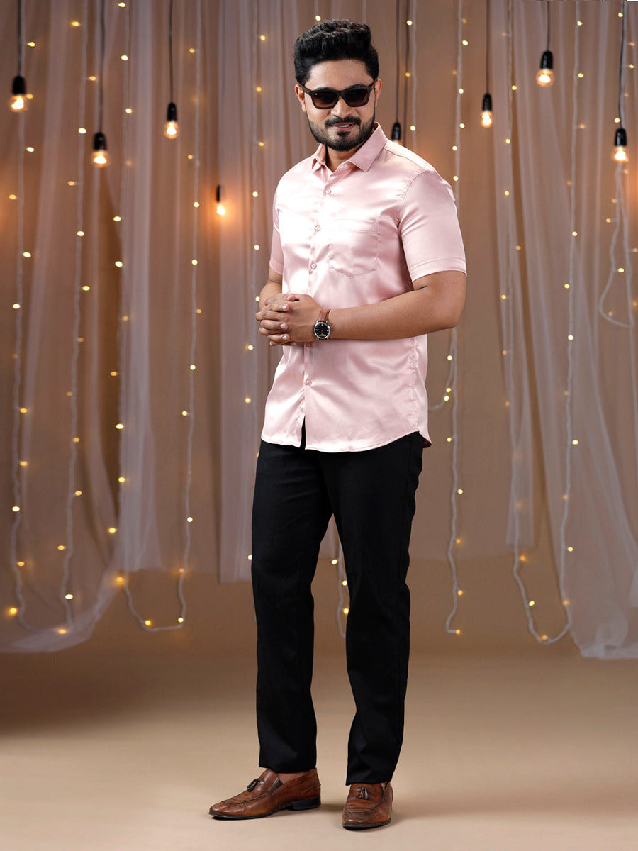 Mens Party Wear Pink Half Sleeves Colour Shirt PS9-Full view