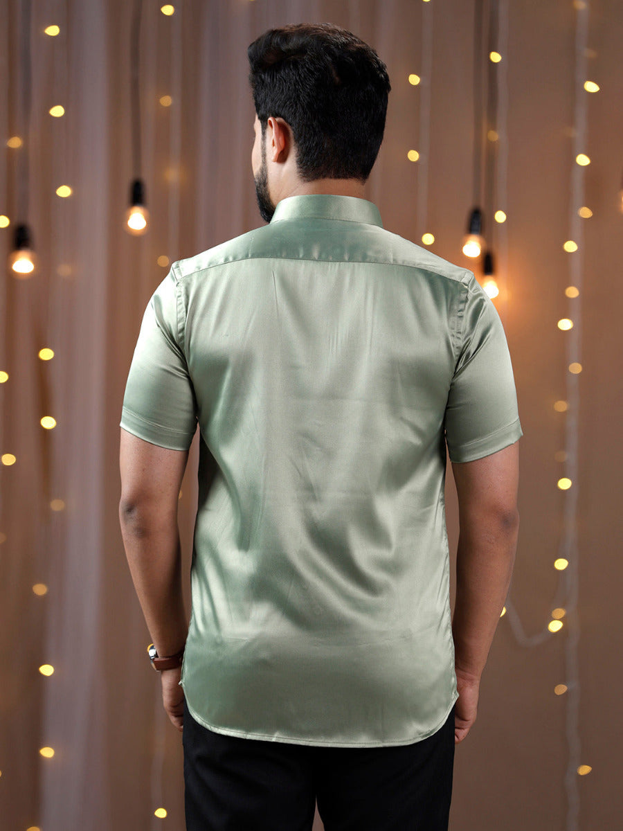 Mens Party Wear Olive Green Half Sleeves Colour Shirt PS1-Back view