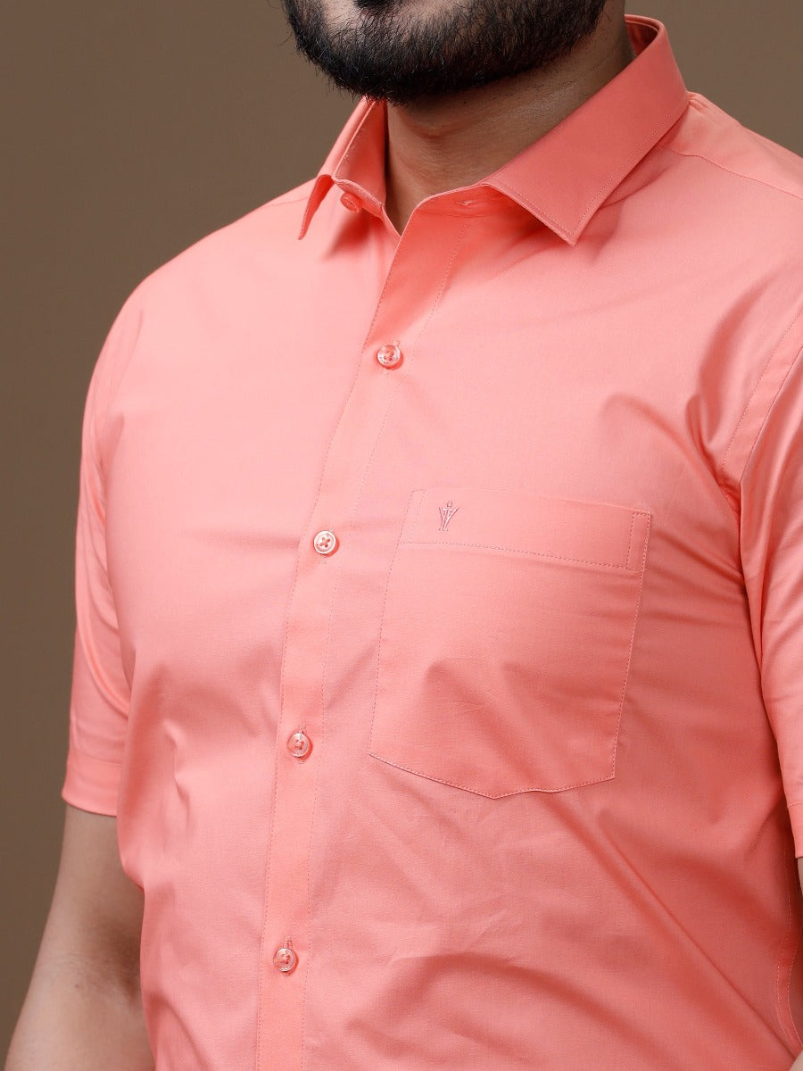 Mens Formal Cotton Spandex 2 Way Stretch Half Sleeves Light Pink Shirt LY9-Zoom view