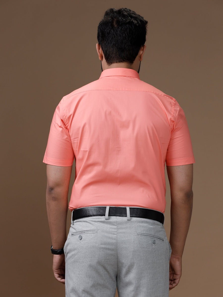 Mens Formal Cotton Spandex 2 Way Stretch Half Sleeves Light Pink Shirt LY9-Back view