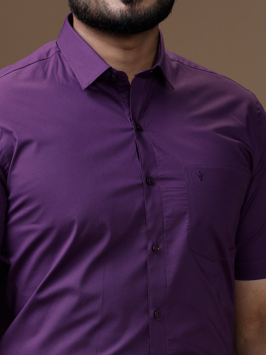 Mens Formal Cotton Spandex 2 Way Stretch Half Sleeves Purple Shirt LY5-Zoom view