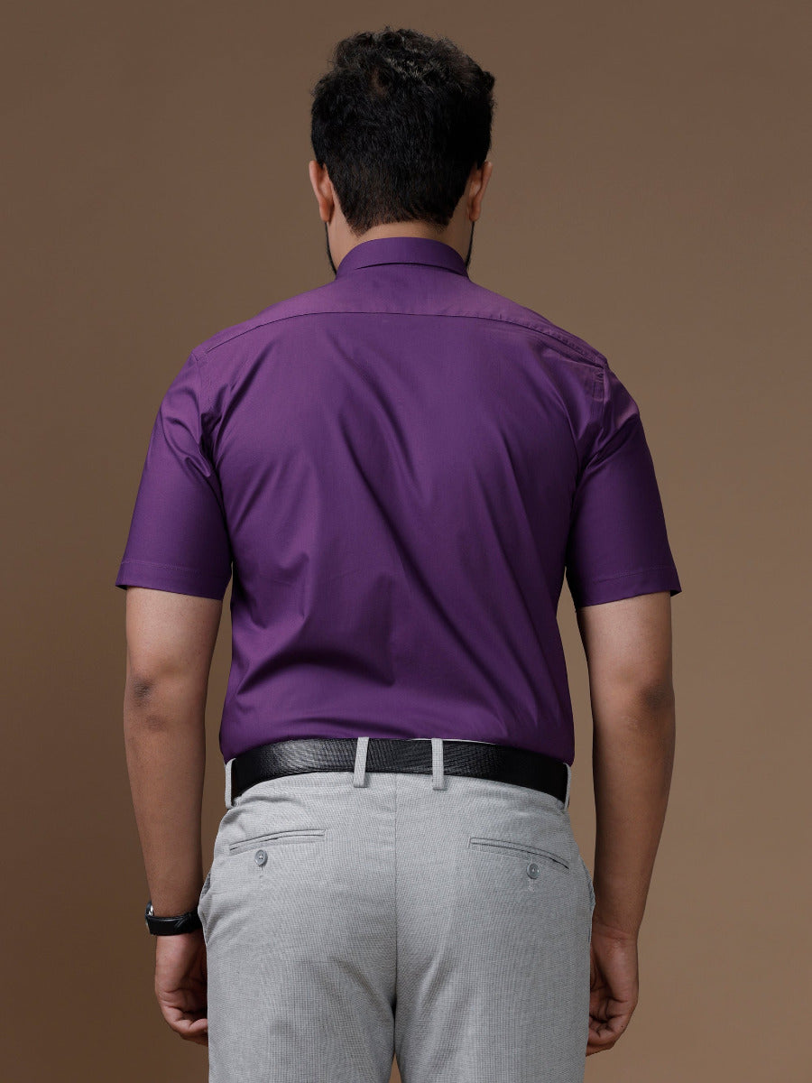 Mens Formal Cotton Spandex 2 Way Stretch Half Sleeves Purple Shirt LY5-Back view
