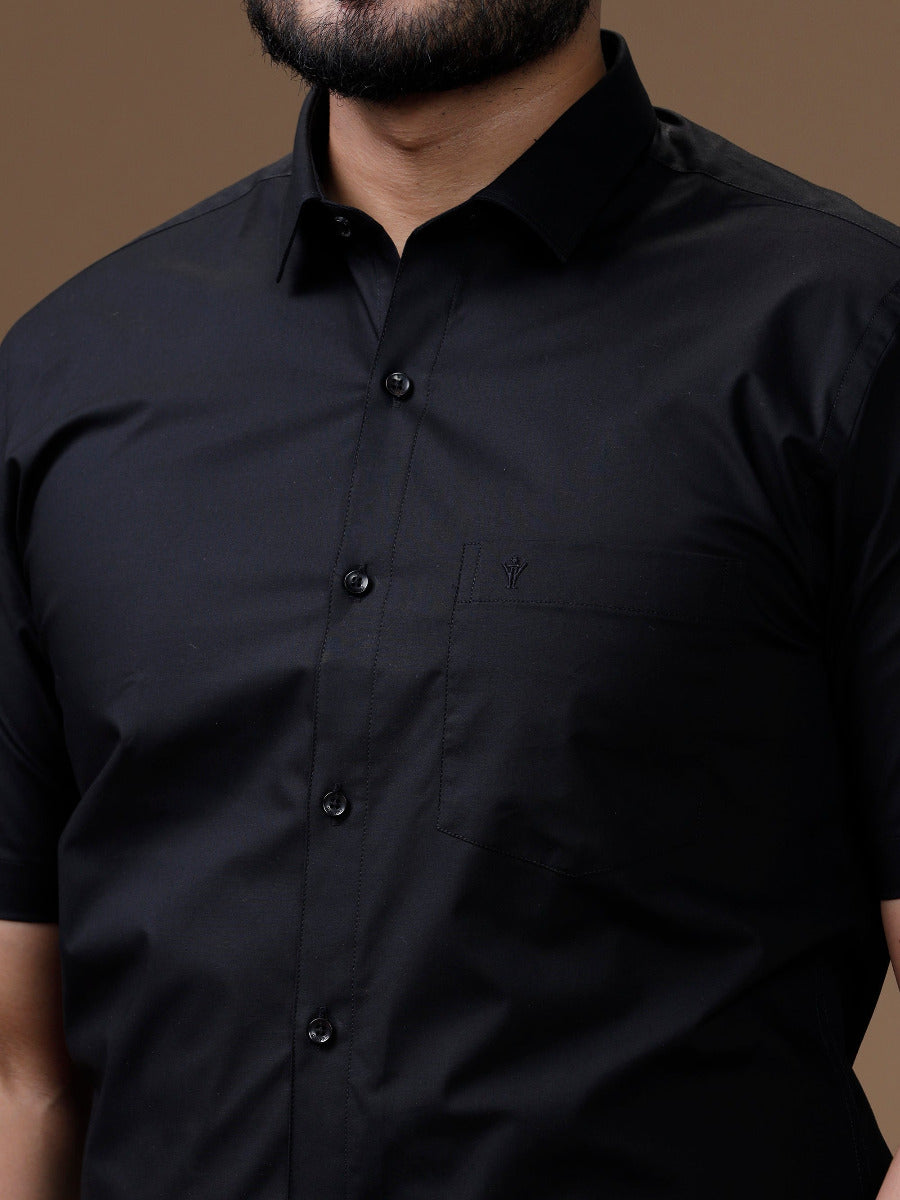 Mens Formal Cotton Spandex 2 Way Stretch Half Sleeves Black Shirt-Zoom view