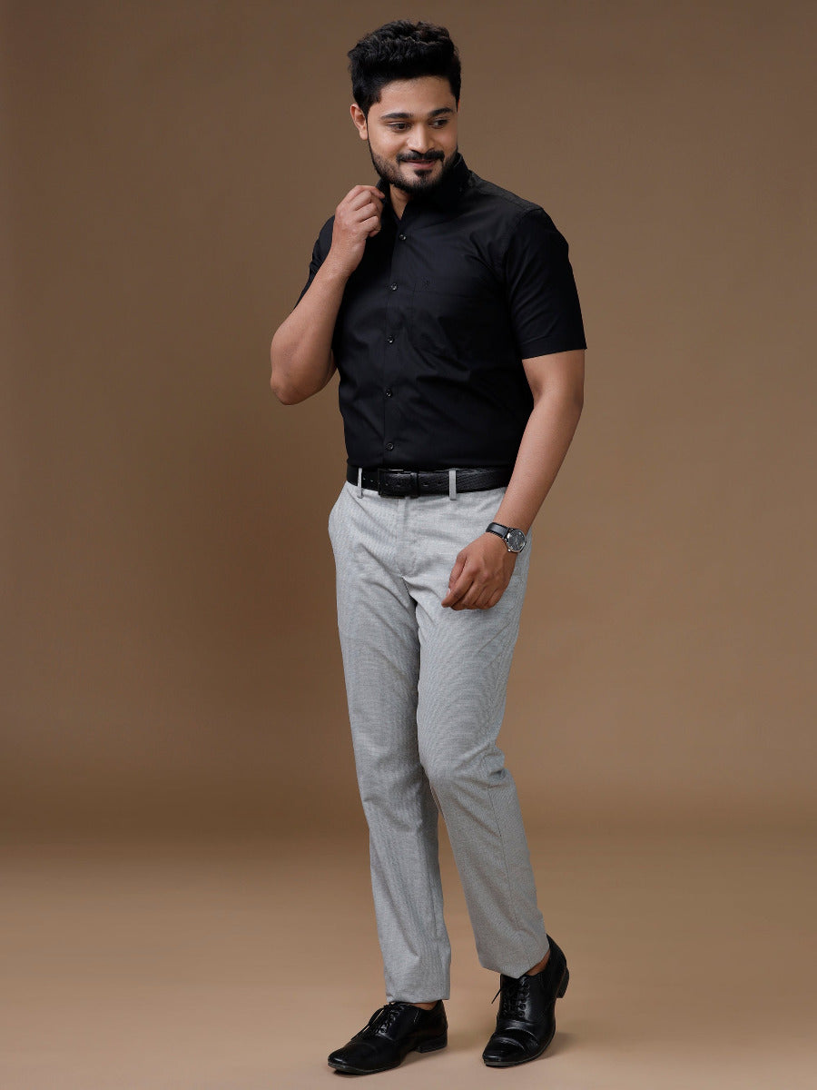 Mens Formal Cotton Spandex 2 Way Stretch Half Sleeves Black Shirt-Full view