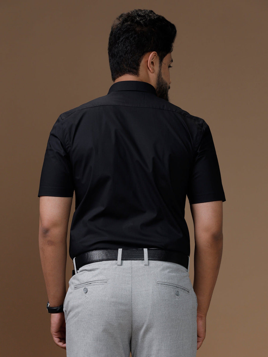 Mens Formal Cotton Spandex 2 Way Stretch Half Sleeves Black Shirt-Back view