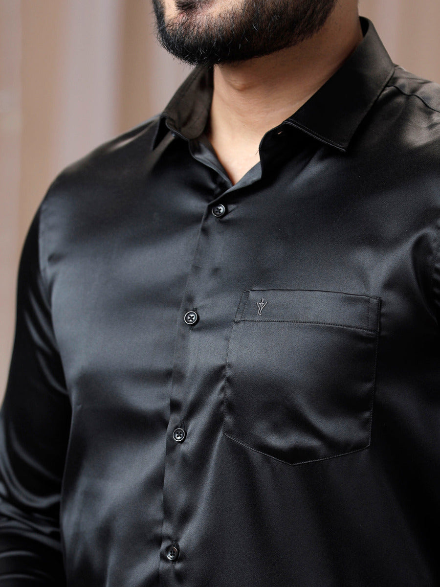 Mens Party Wear Black Full Sleeves Colour Shirt PSS5-Zoom view