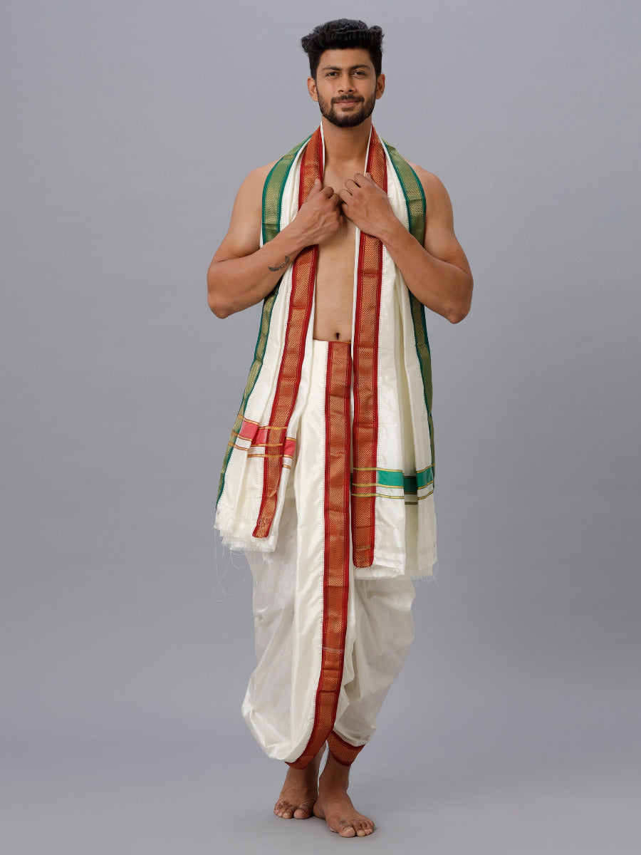 Mens Pure Silk 9K Mayilkhan Panchakacham & Towel (9+5) Thirukalyan-Front view