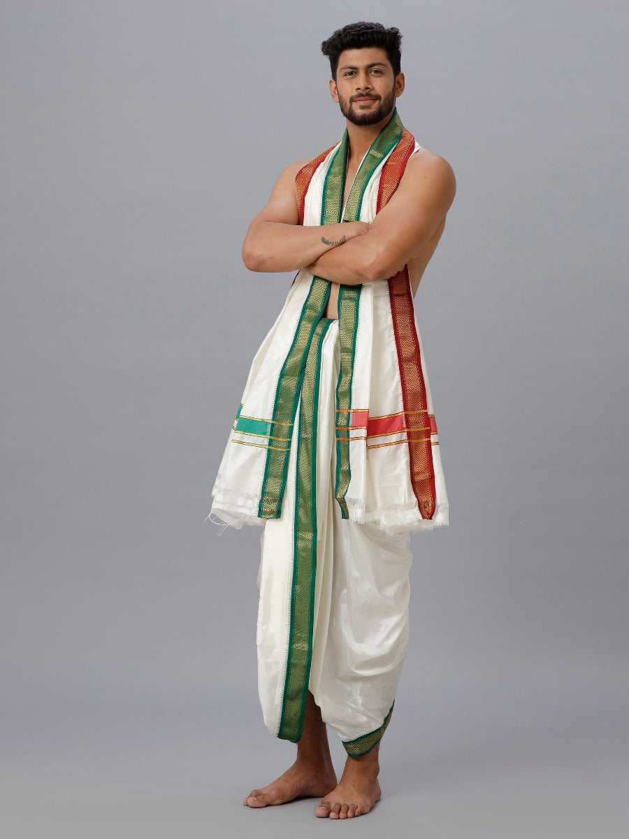 Mens Silk 5K Mayilkhan Dhoti & Towel Set (9+5) Prasanthi-Side view