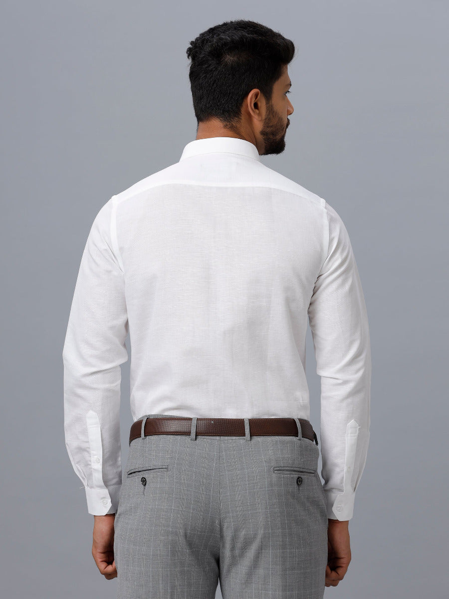 Mens Linen Cotton 7447 White Full Sleeves Shirt-Back view