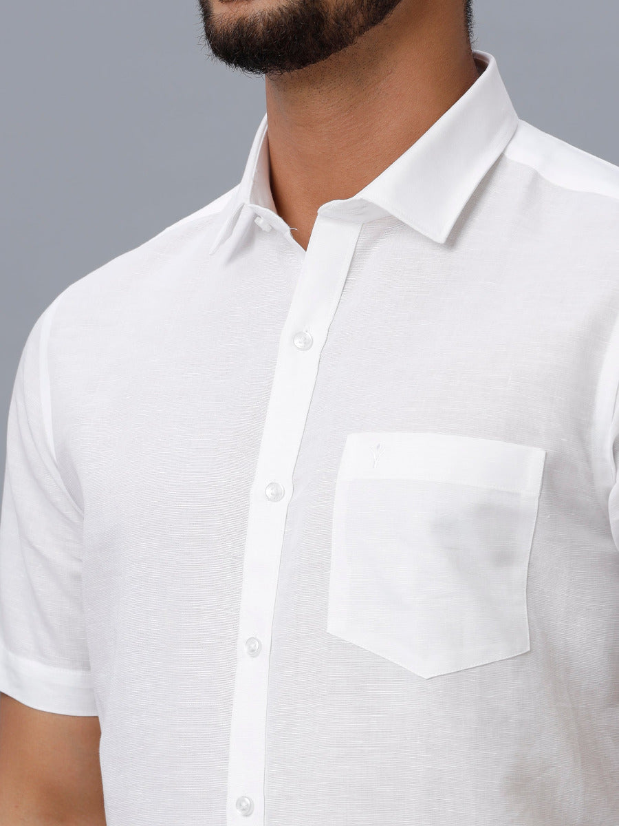 Mens Linen Cotton 7447 White Half Sleeves Shirt-Zoom view