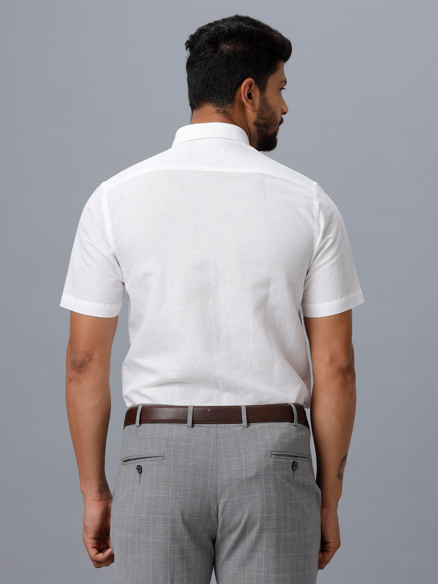 Mens Linen Cotton 7447 White Half Sleeves Shirt-Back view