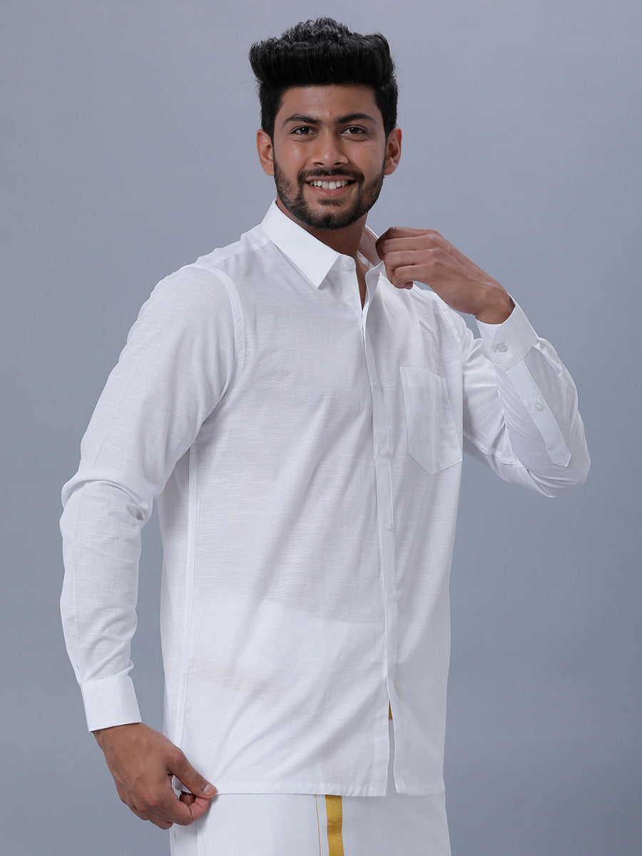 Mens Cotton White Full Sleeves Shirt Celebrity White 32-Side view
