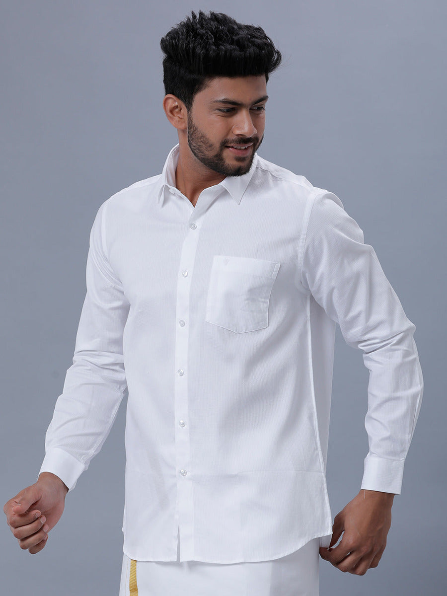 Mens Cotton White Full Sleeves Shirt Unicorn 5-Side view