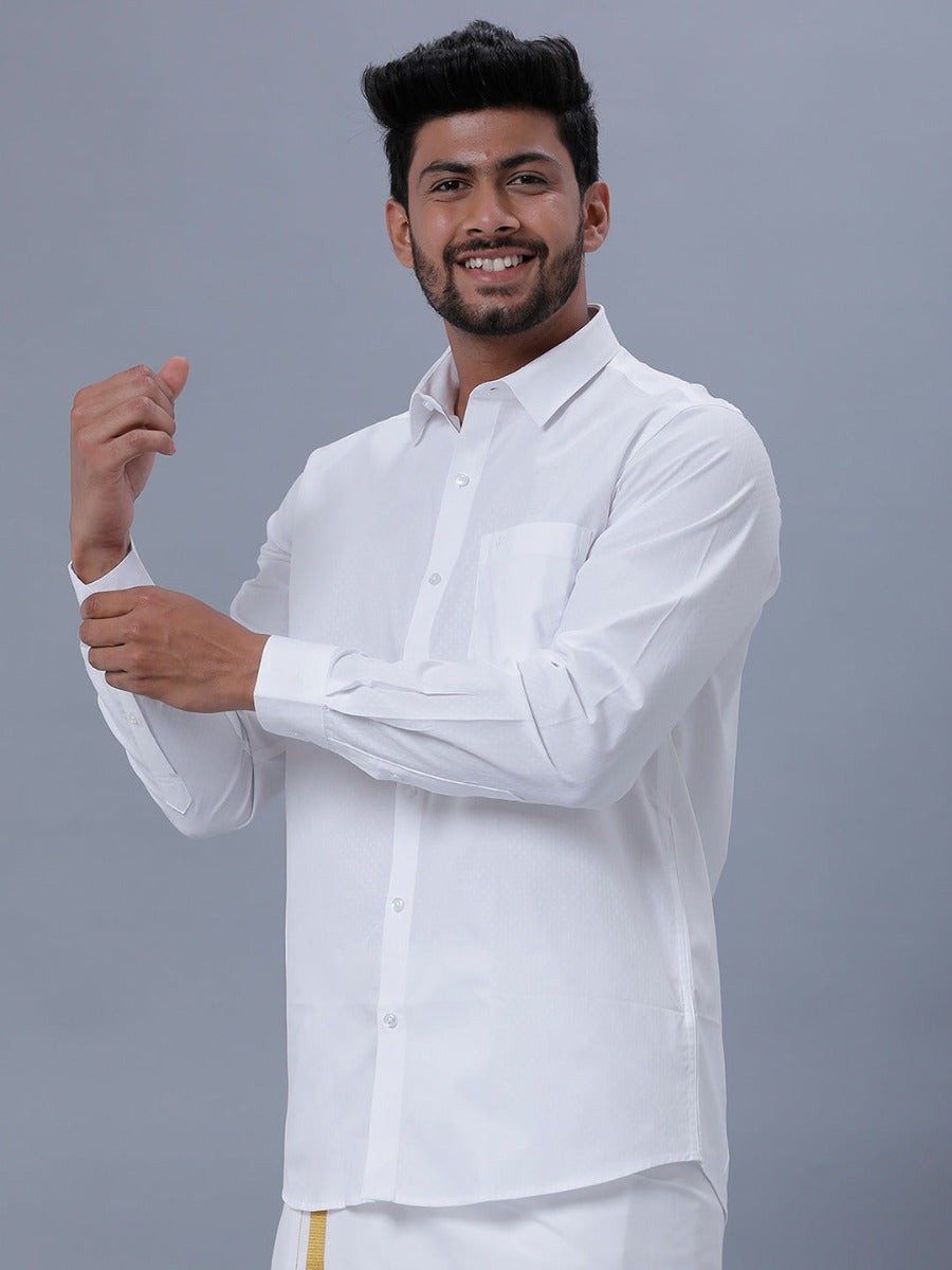 Mens Cotton White Full Sleeves Shirt Unicorn 3-Side view