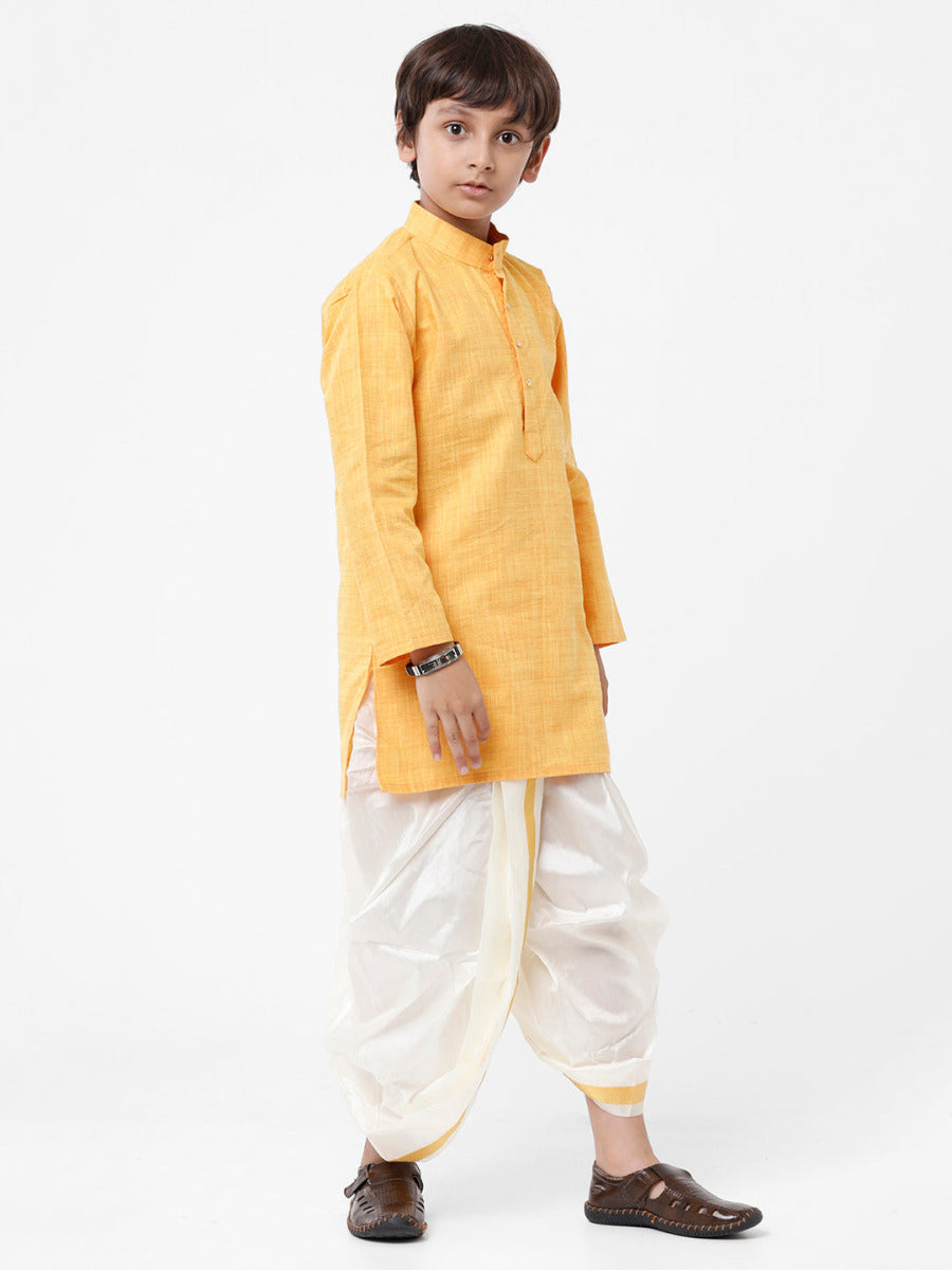 Boys Kurta & Panchakacham Set Yellow-Side view