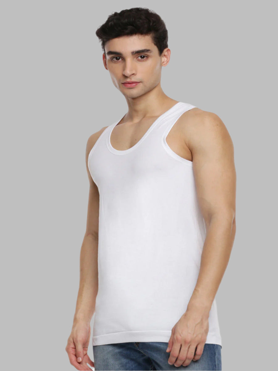 Mens Fine Cotton White Banian RN Rise Up (2 Pcs Pack)-Side view