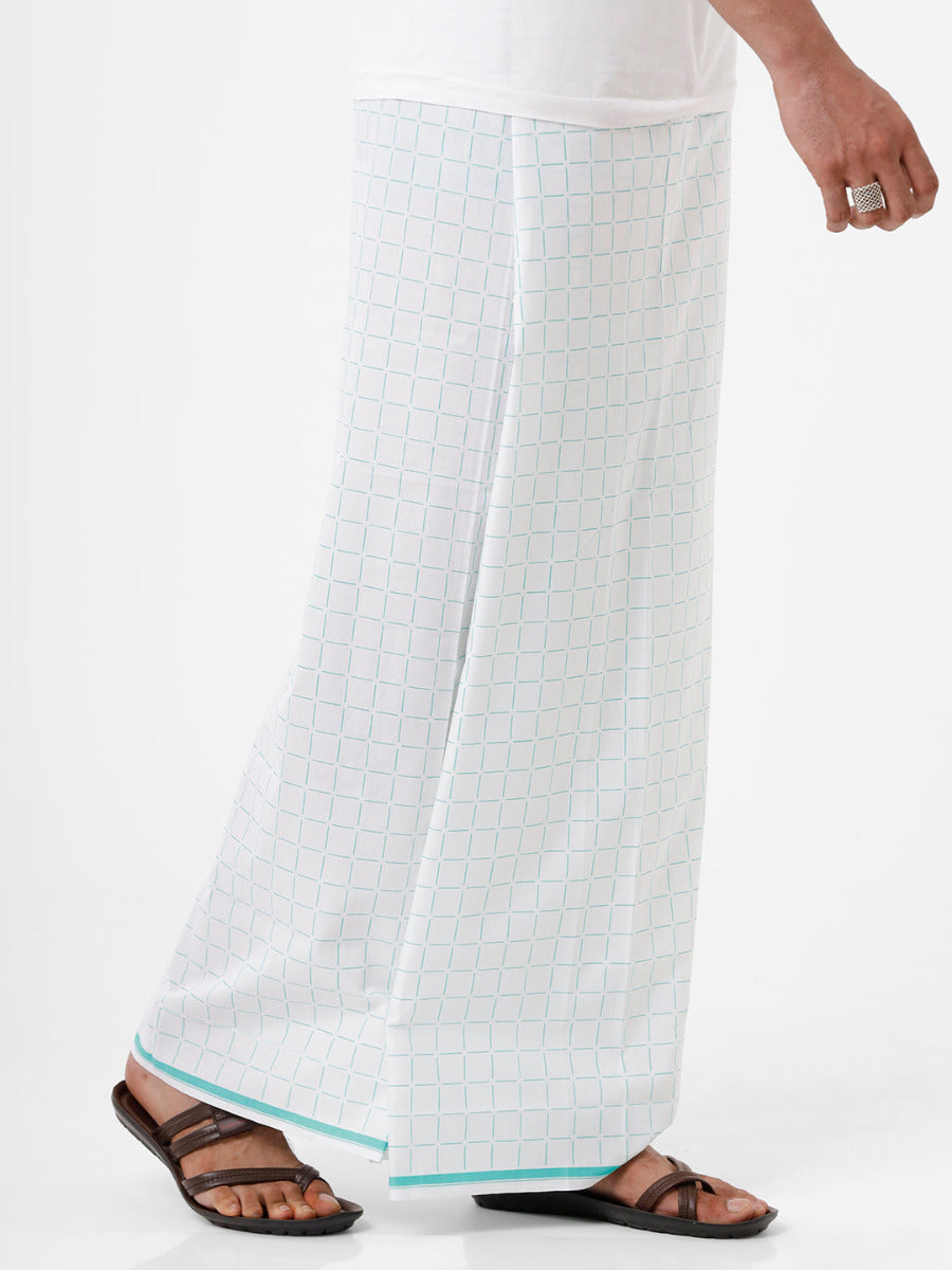 Men 100% Cotton Single Layer White Stitched Lungi Rainbow