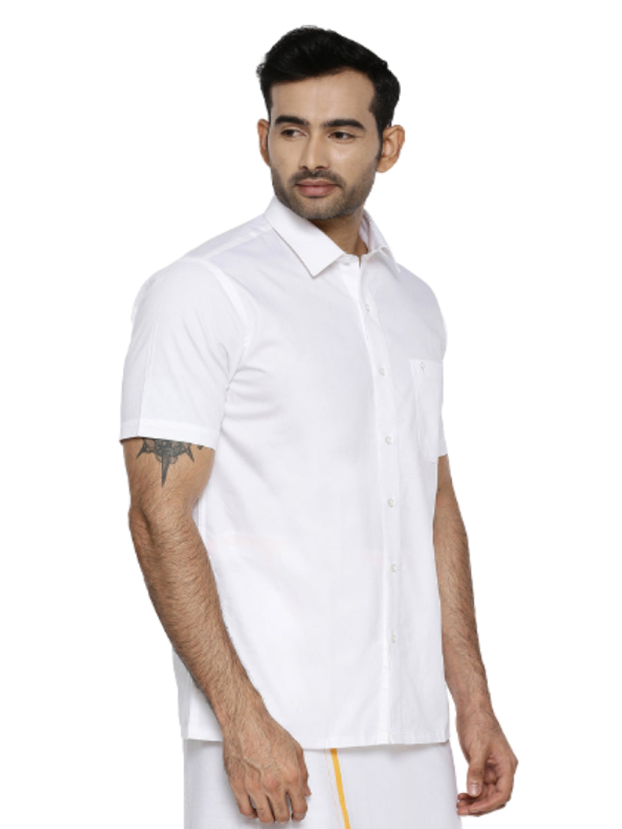 Mens 100% Cotton White Shirt Half Sleeves RR Image-Side view