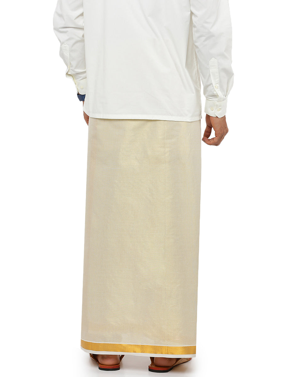 Mens Single Dhoti with Gold Jari Tissue Grand 1" Dhoti-Back view