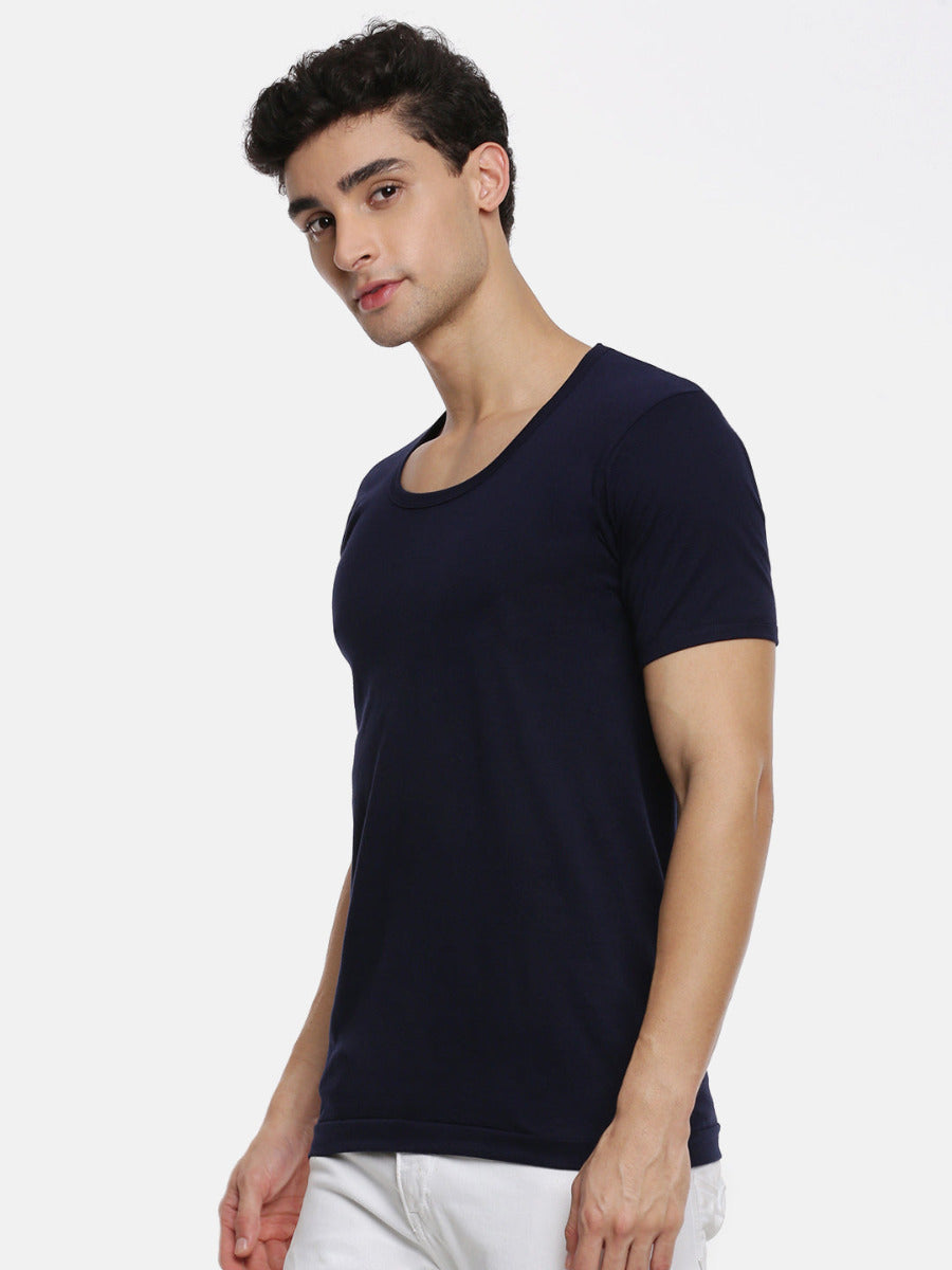 Mens Fine Cotton Color Sleeve Banian RNS Sukra (2 PCs Pack)-Side view blue