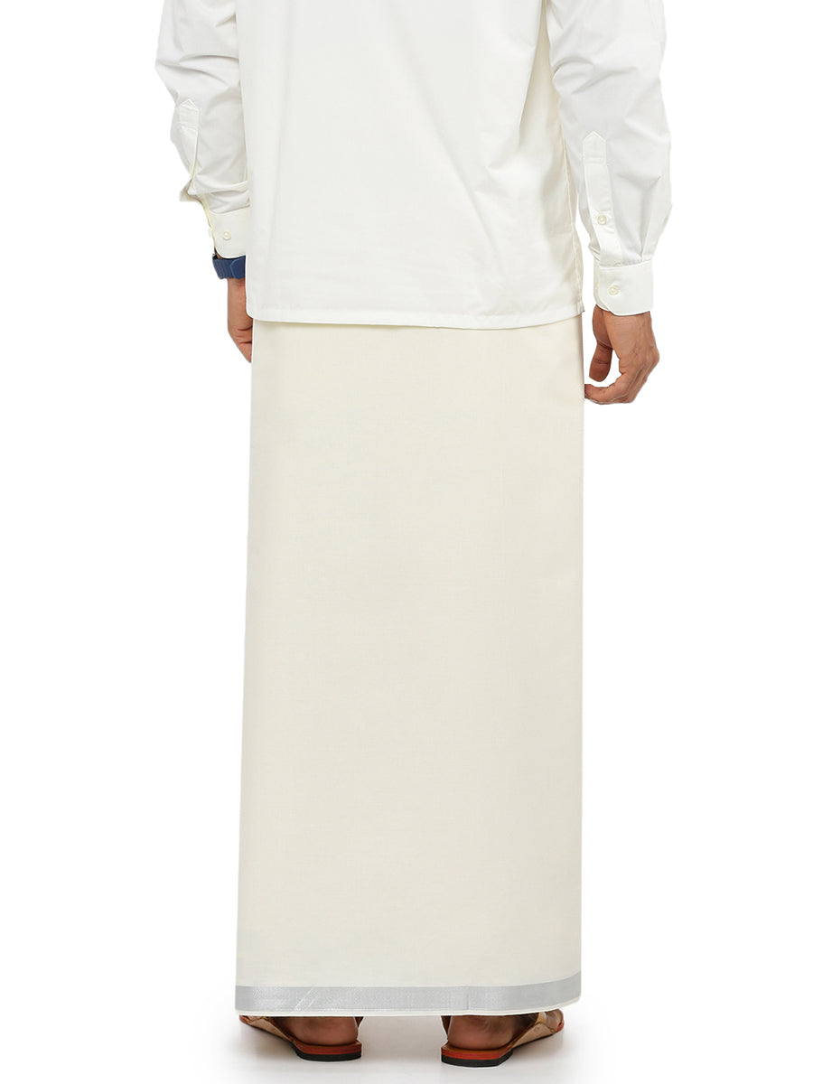 Mens Double Dhoti Cream with Silver Jari 1" CCK508W-Back view