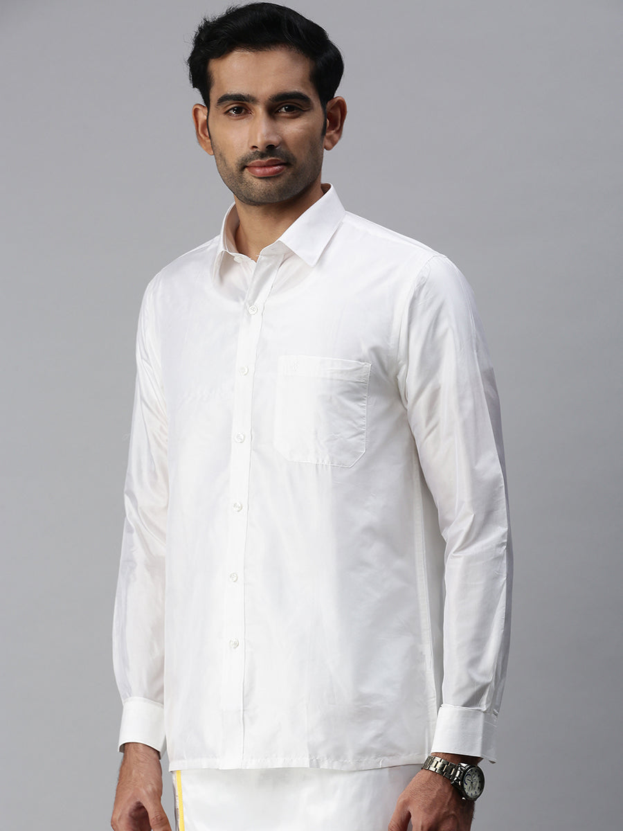 Mens Pure Silk White Shirt Full Sleeves Silk Mark-Side view