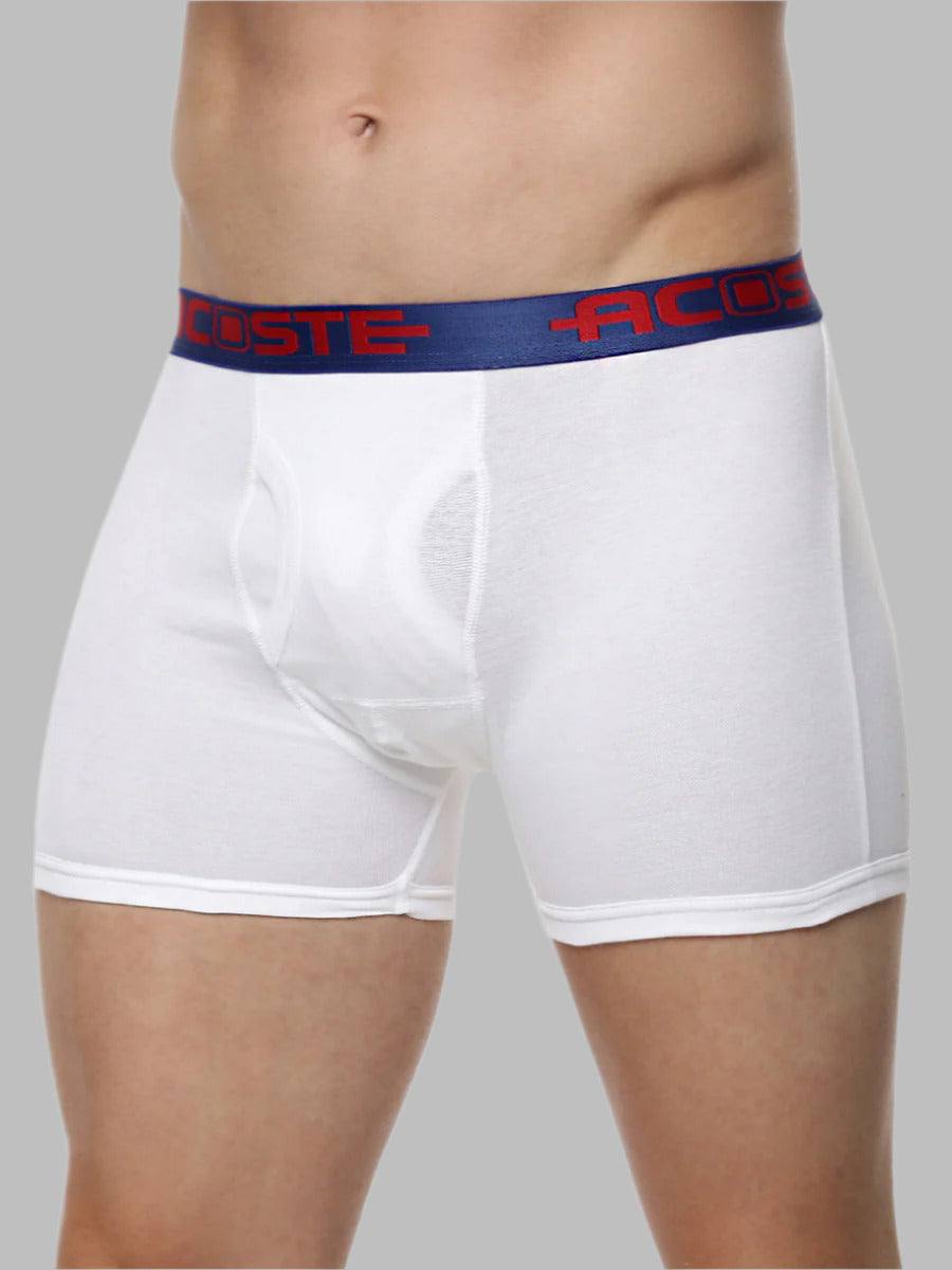 Mens Snug Fit Soft Combed 1 * 1 Rib Outer Elastic Solid White Trunks Acoste 1013 (2 PCs Combo Pack)-Zoom view