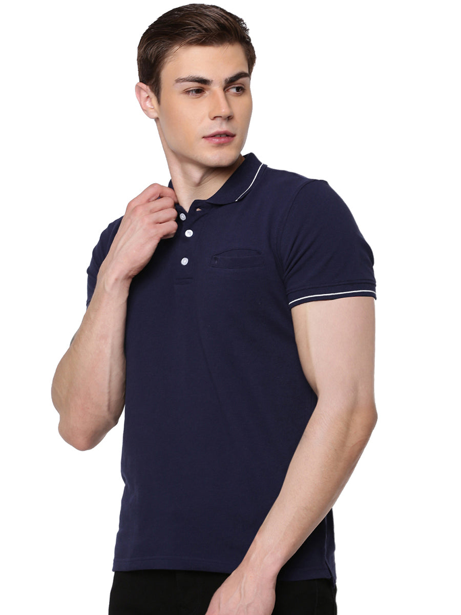 Cotton Blend Half Sleeves Polo T-Shirt with Chest Pocket (2 PCs Pack)-Side alternative view