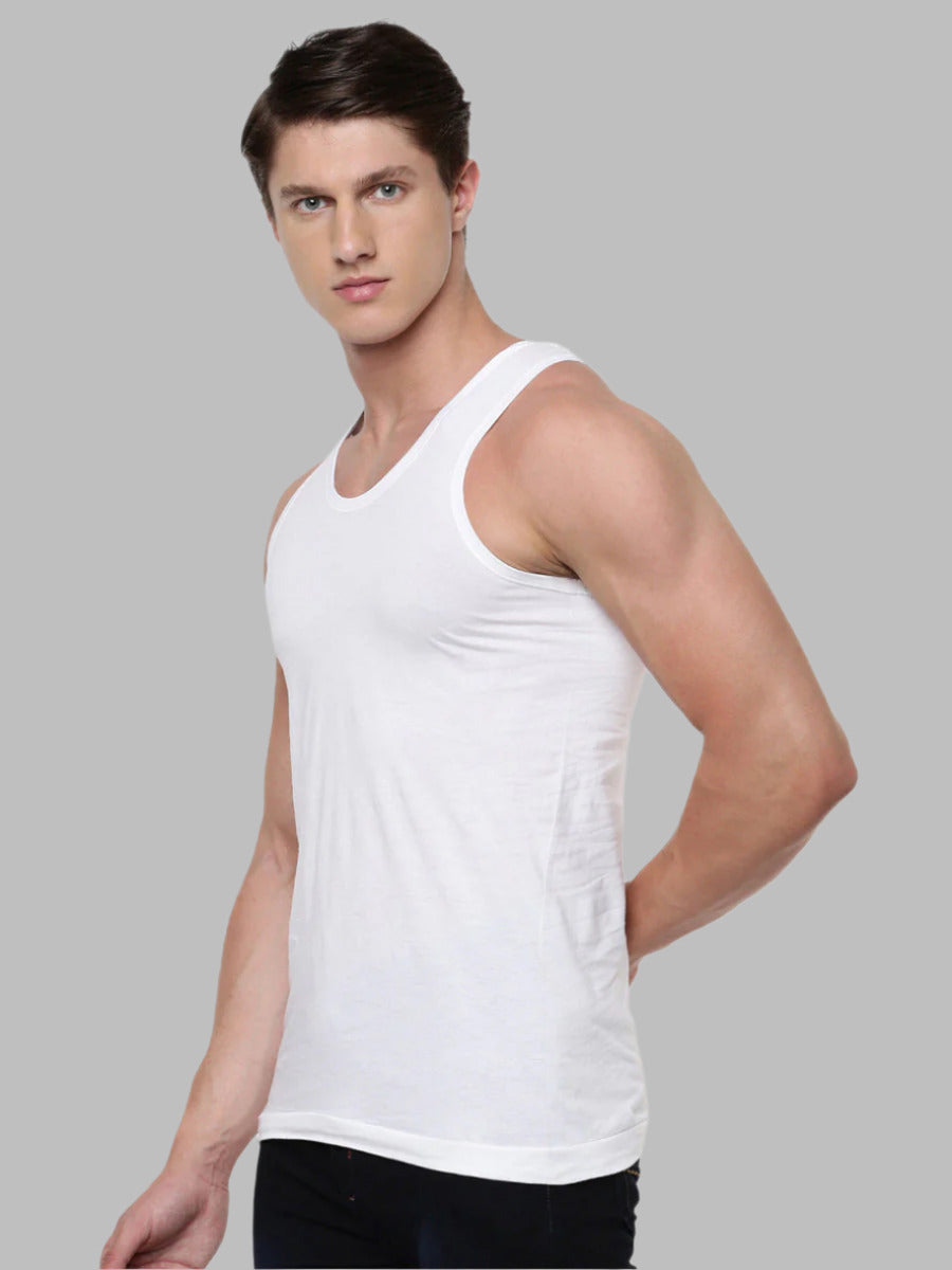 Men 100 % Combed Cotton White Vest RN Plus Size Rise Up(Pack of 2)