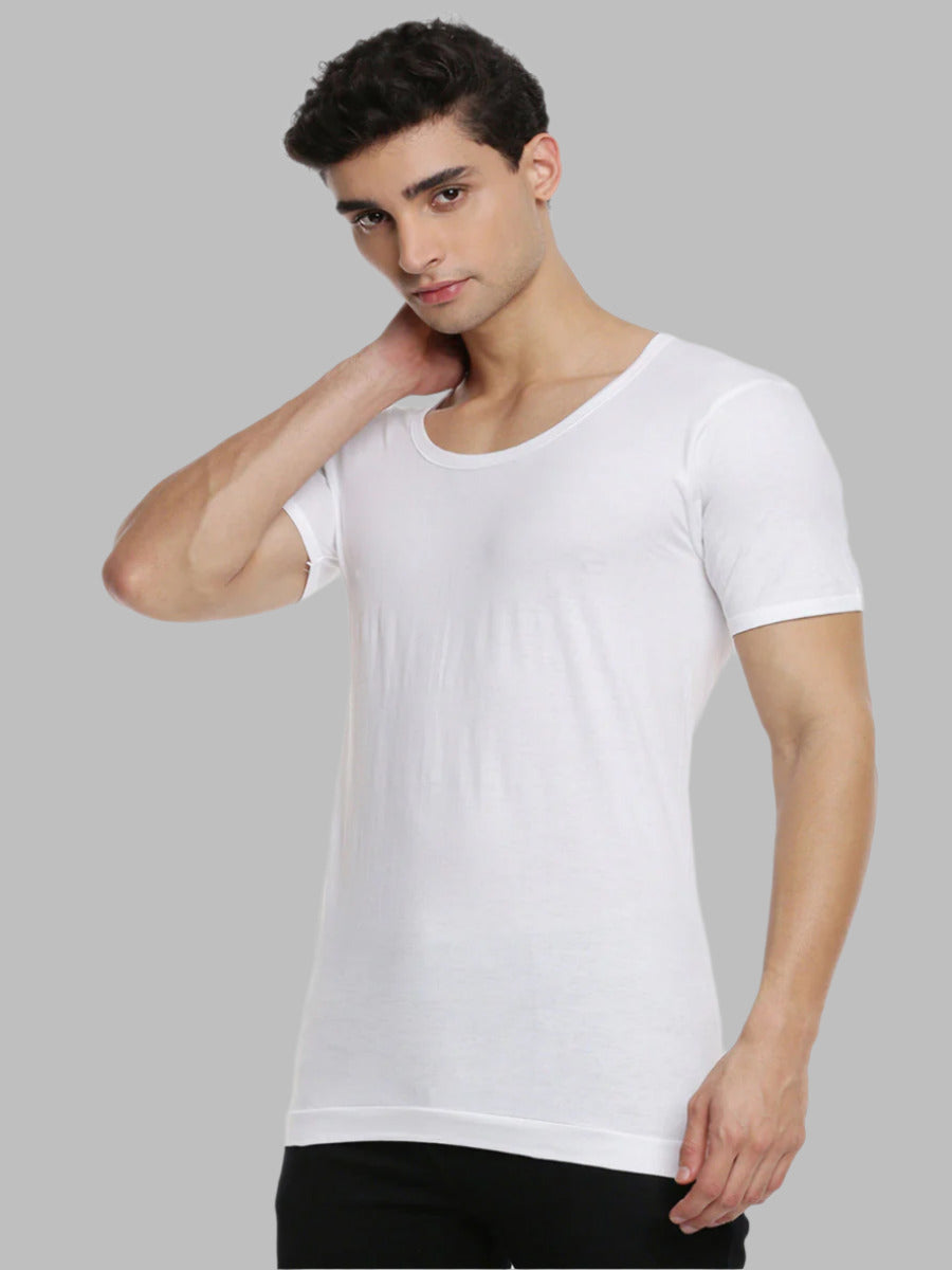 Mens Fine Cotton Classic Knitted White Banian RNS Sukra (2Pcs Pack)-Side view