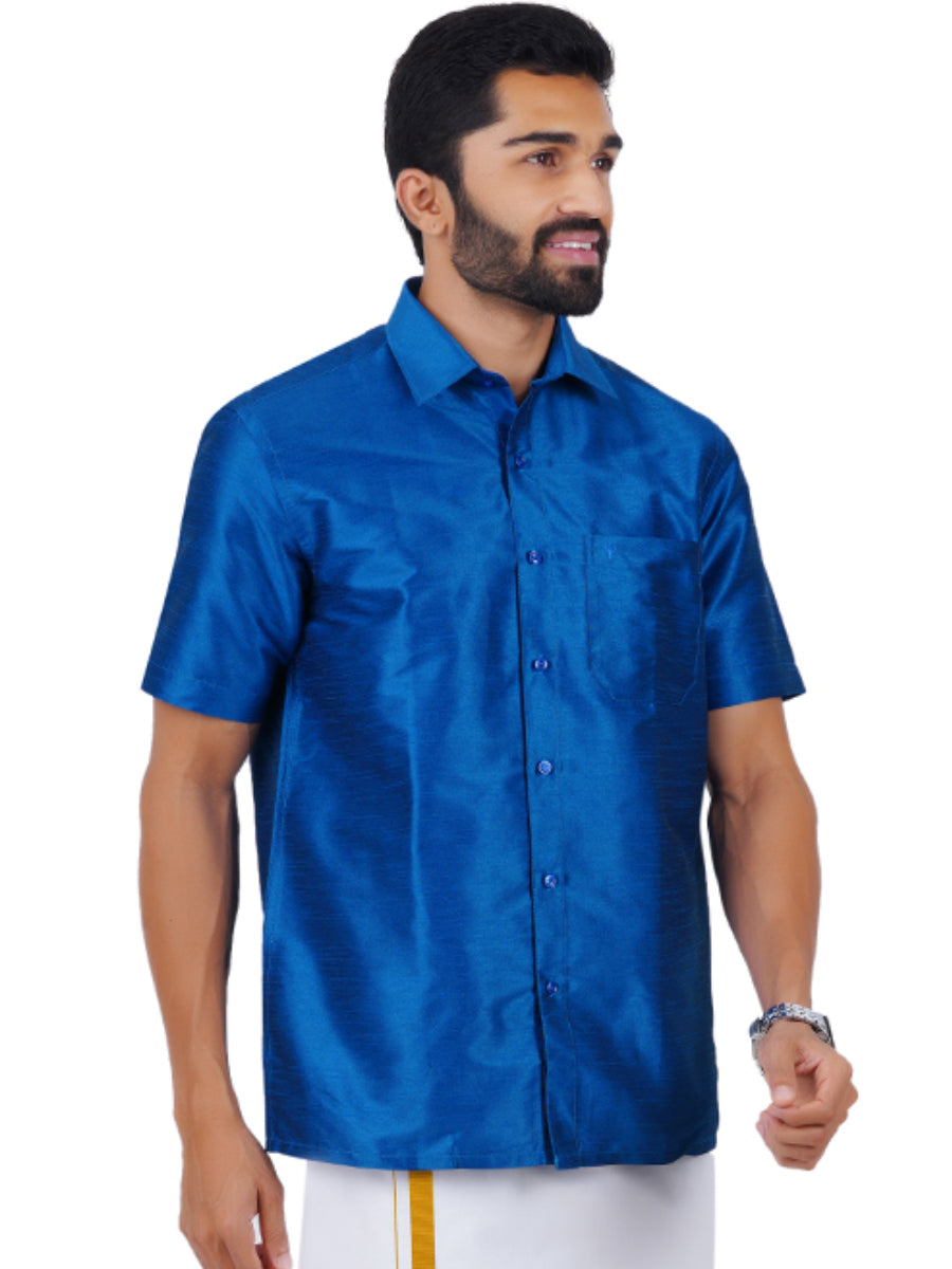 Mens Solid Fancy Half Sleeves Shirt Royal Blue-Side view