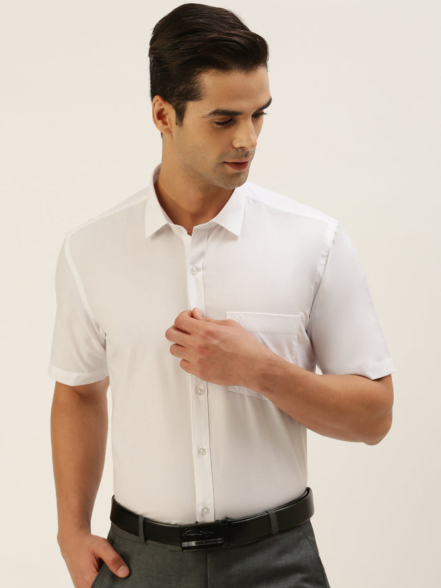 Mens Smart Fit Poly Cotton White Shirt Half Sleeves Ever Fresh