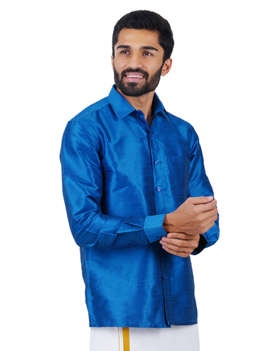 Mens Solid Fancy Full Sleeves Shirt Royal Blue-Side view