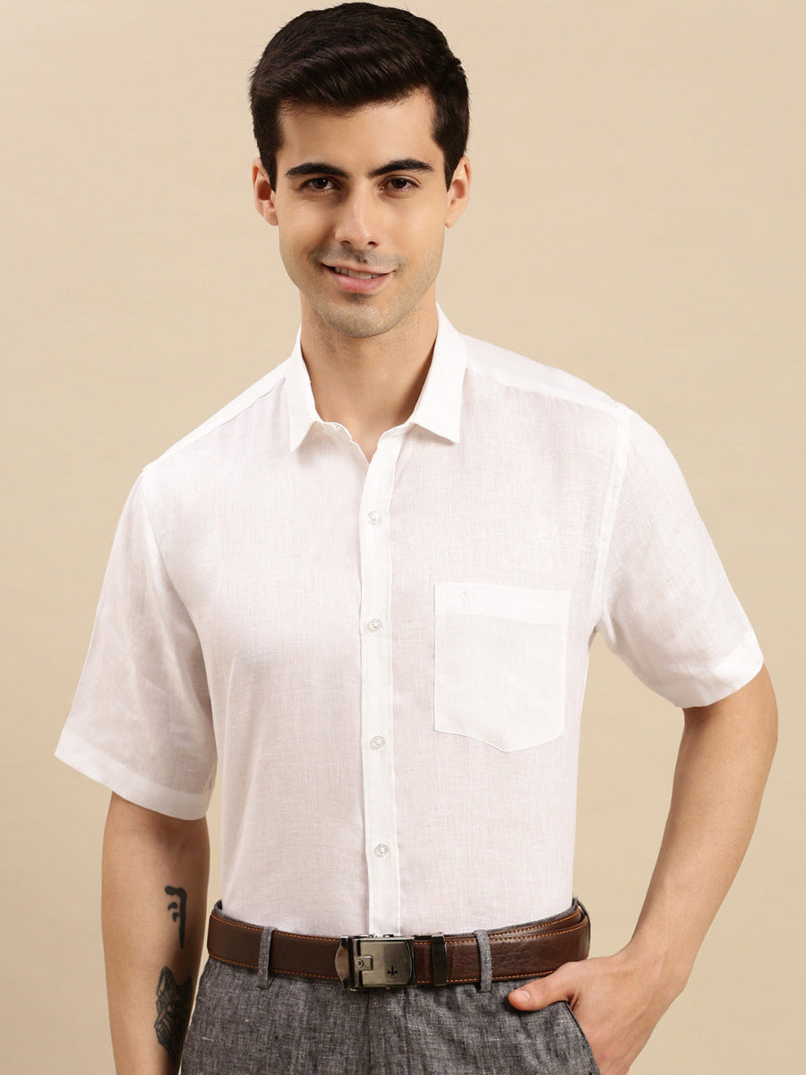 Mens Smart Fit 100% Cotton White Shirt Half Sleeves White Trend -Front view
