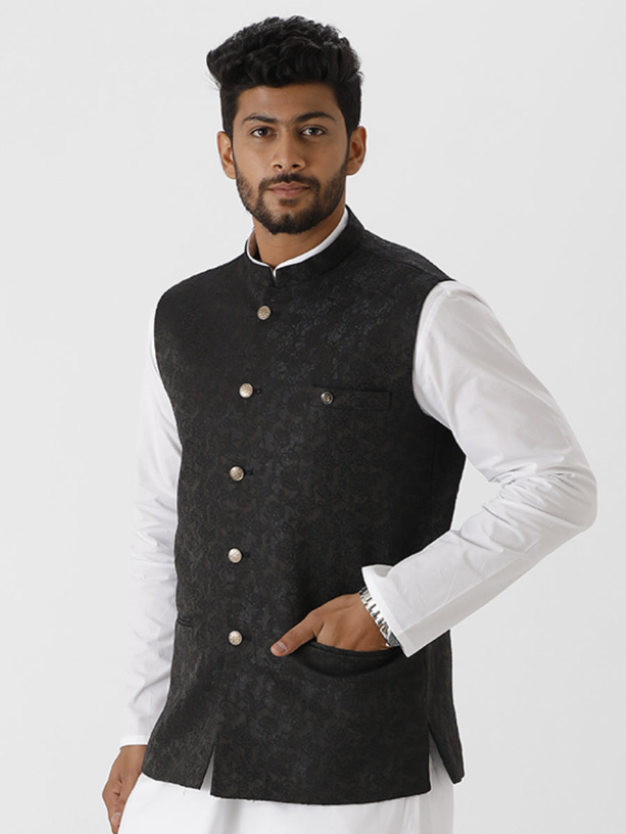 Mens Fancy Ethnic Jacket Black-Side view