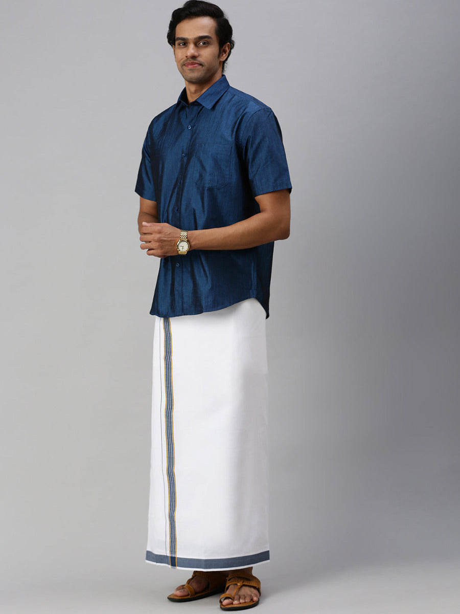 Mens Matching Jari Border Dhoti & Shirt Set Half Sleeve VB9-Side view